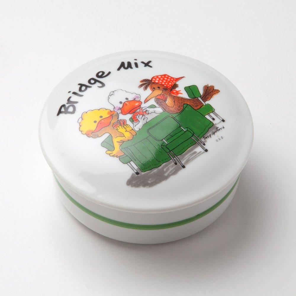 Vintage Enesco 1976 Suzy's Zoo Bridge Mix Candy Dish Ducks & Chicken Cards Japan